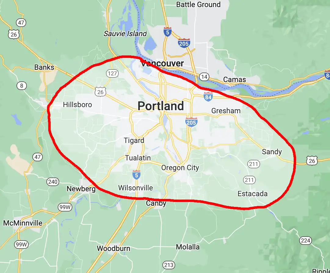 Portland HVAC service area map